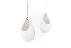 Large Ivory Ceramic Hanging Planter With Flat Bottom