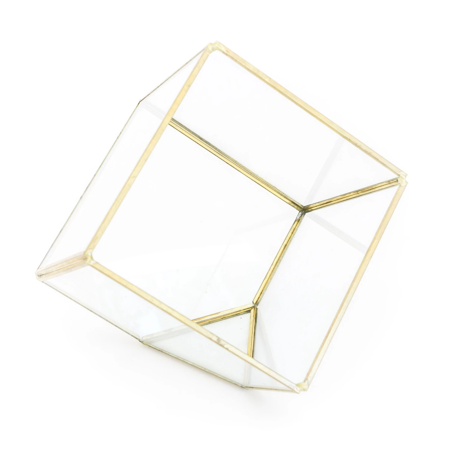 Heptahedron Geometric Glass Terrarium - Gold Metallic Finish - Trendy Holder For Tillandsia Air Plants 3 Heptahedron Geometric Glass Terrarium - Gold Metallic Finish - Trendy Holder For Tillandsia Air Plants - Image 3